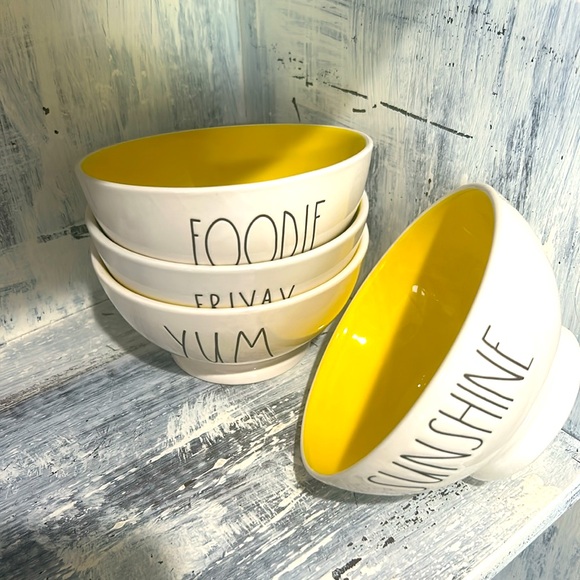 Set of 4 RAE DUNN bowls- FOODIE, YUM, SUNSHINE, FRIYAY - Picture 4 of 5